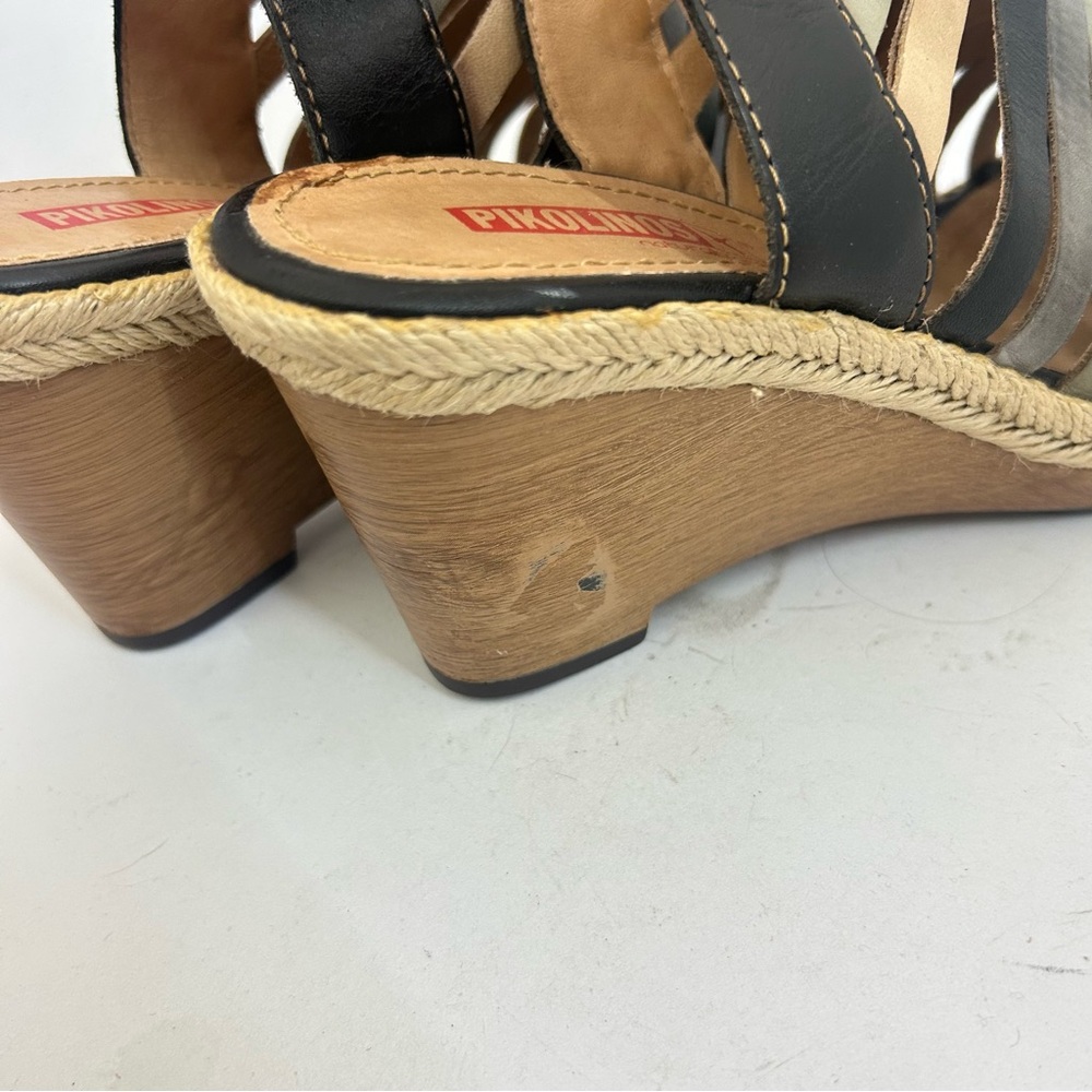 PIKOLONOS Leather Multi-Strap Wedge Sandals 40 us 9 Black Mixed Neutral - Picture 8 of 9